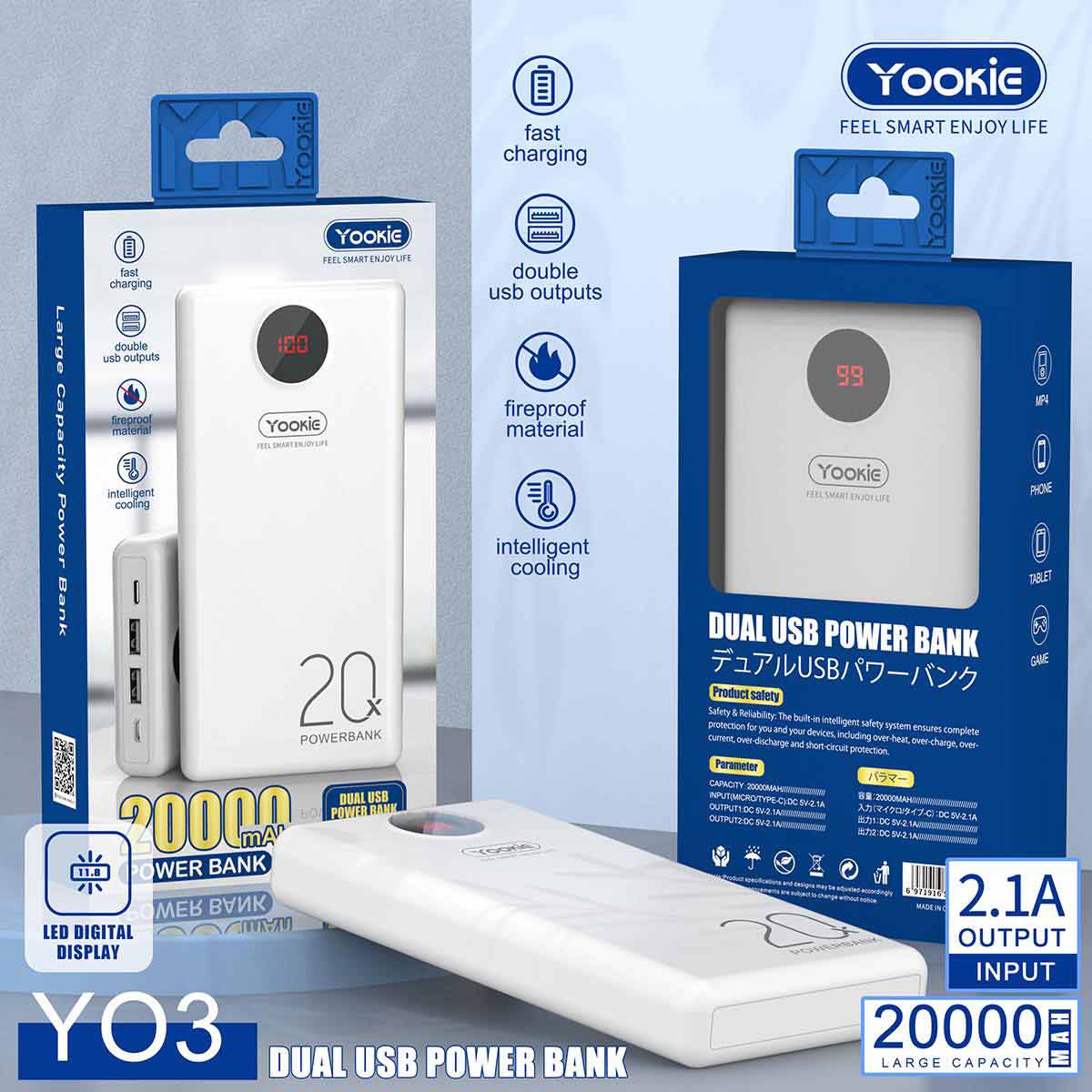 پاور بانک Yookie مدل YO3 با ظرفیت 20000 میلی آمپر