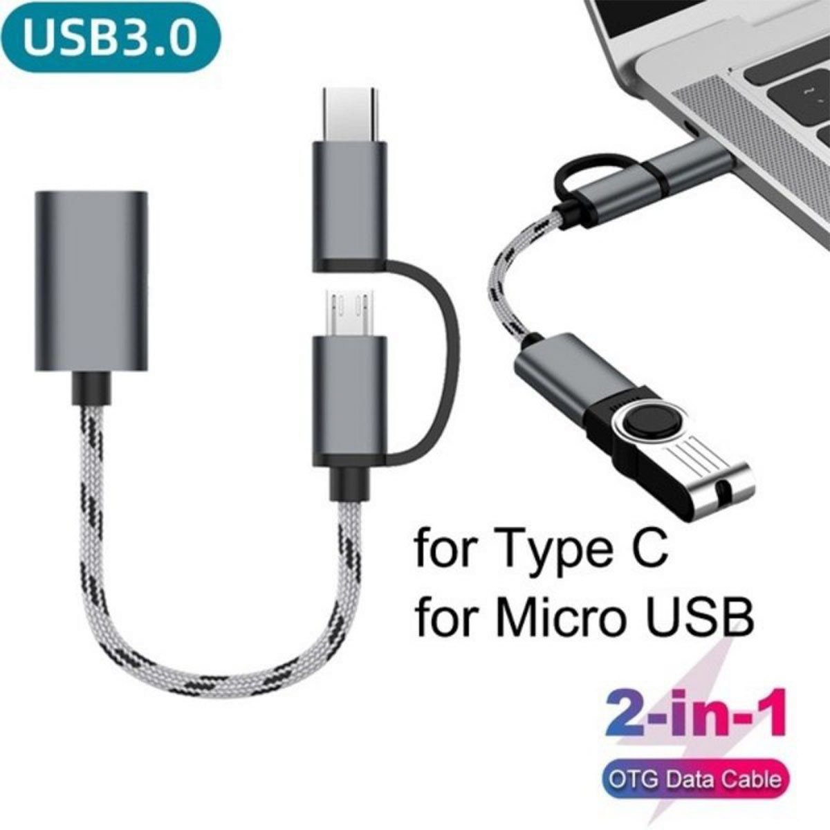 تبدیل OTG یک به دو Type C+ Micro USB به USB 3.0 مدل Original