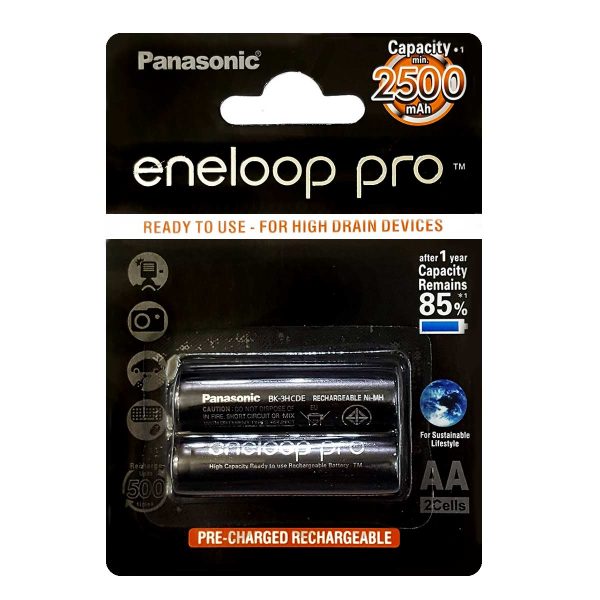 باتری قلم شارژی پاناسونیک مدل Eneloop Pro BK-3HCDE بسته 2 عددی