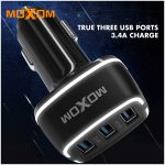 شارژر فندکی سه پورت Moxom مدل MX-VC01 همراه با کابل میکرو USB