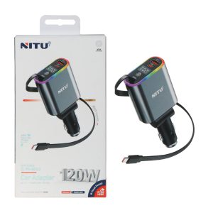 شارژر فندکی PD و فست سه پورت 120 وات به همراه کابل شارژ متصل Type-C نیتو مدل NITU NDC42
