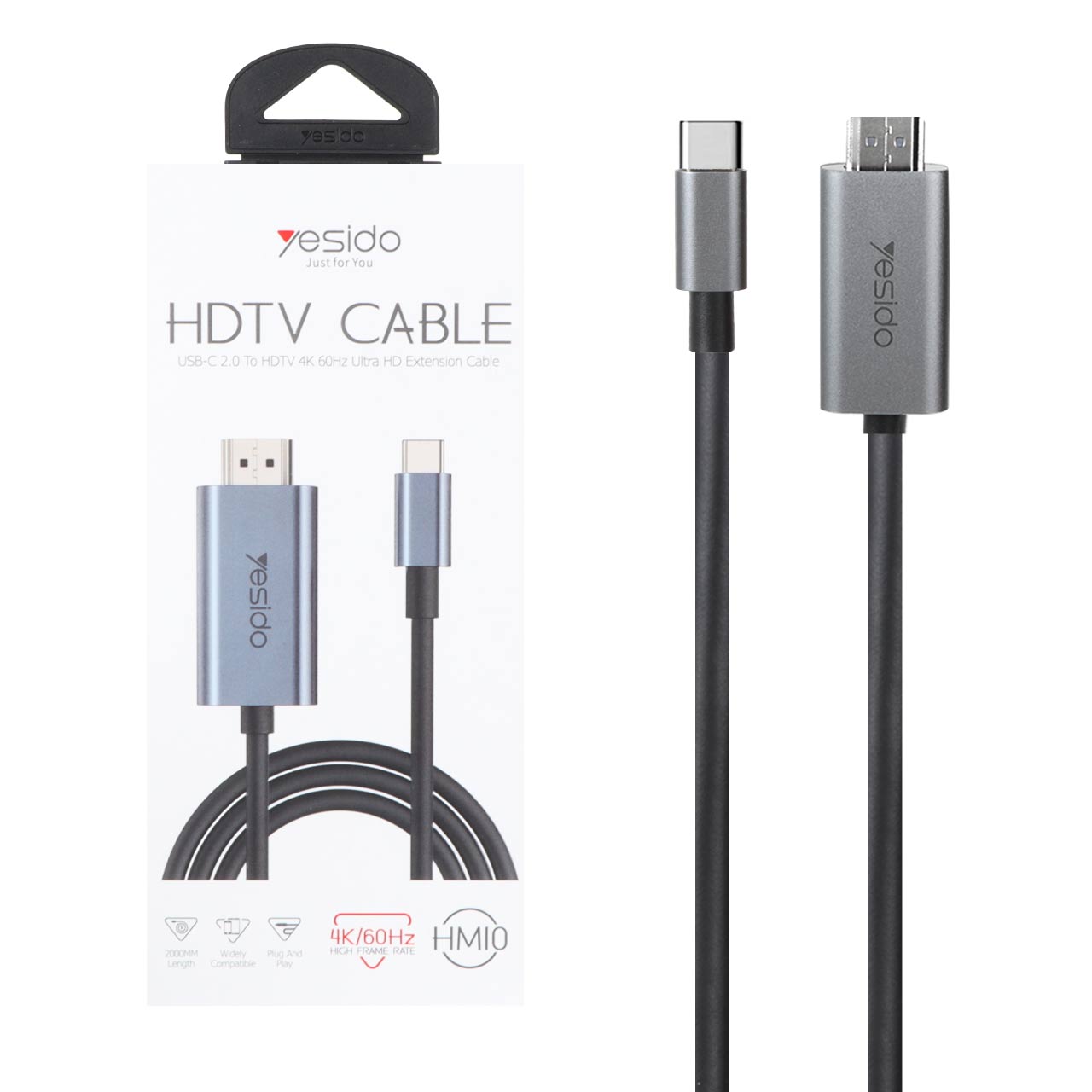 Yesido-HM10-Type-C-to-HDMI-4K-2m-Cable.jpg تبدیل Type-C To HDMI یسیدو مدل Yesido HM10 - Image 1