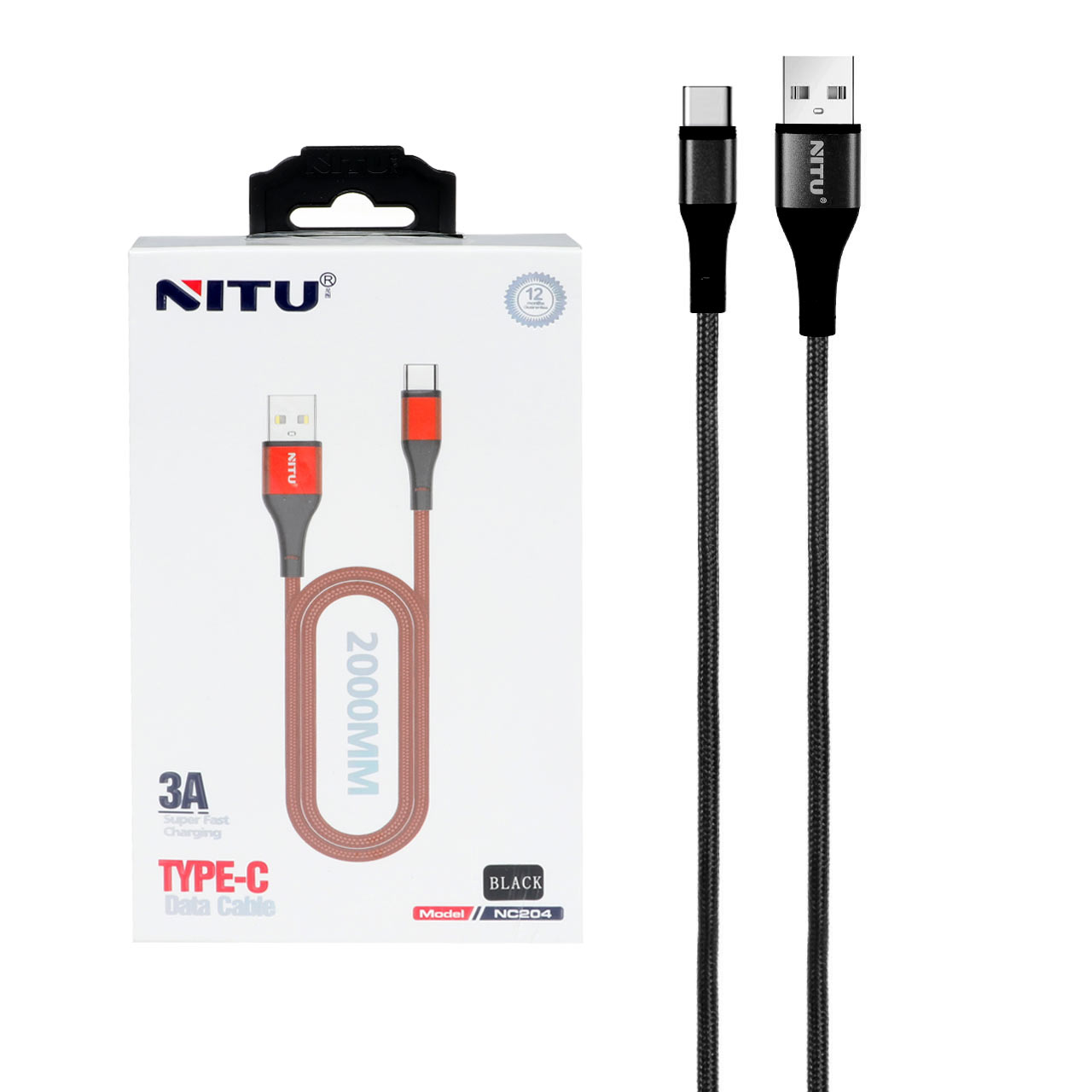 nitu-nc204-type-c-cable.jpg کابل شارژ فست 2 متری Type-C نیتو مدل NITU NC204 - Image 1