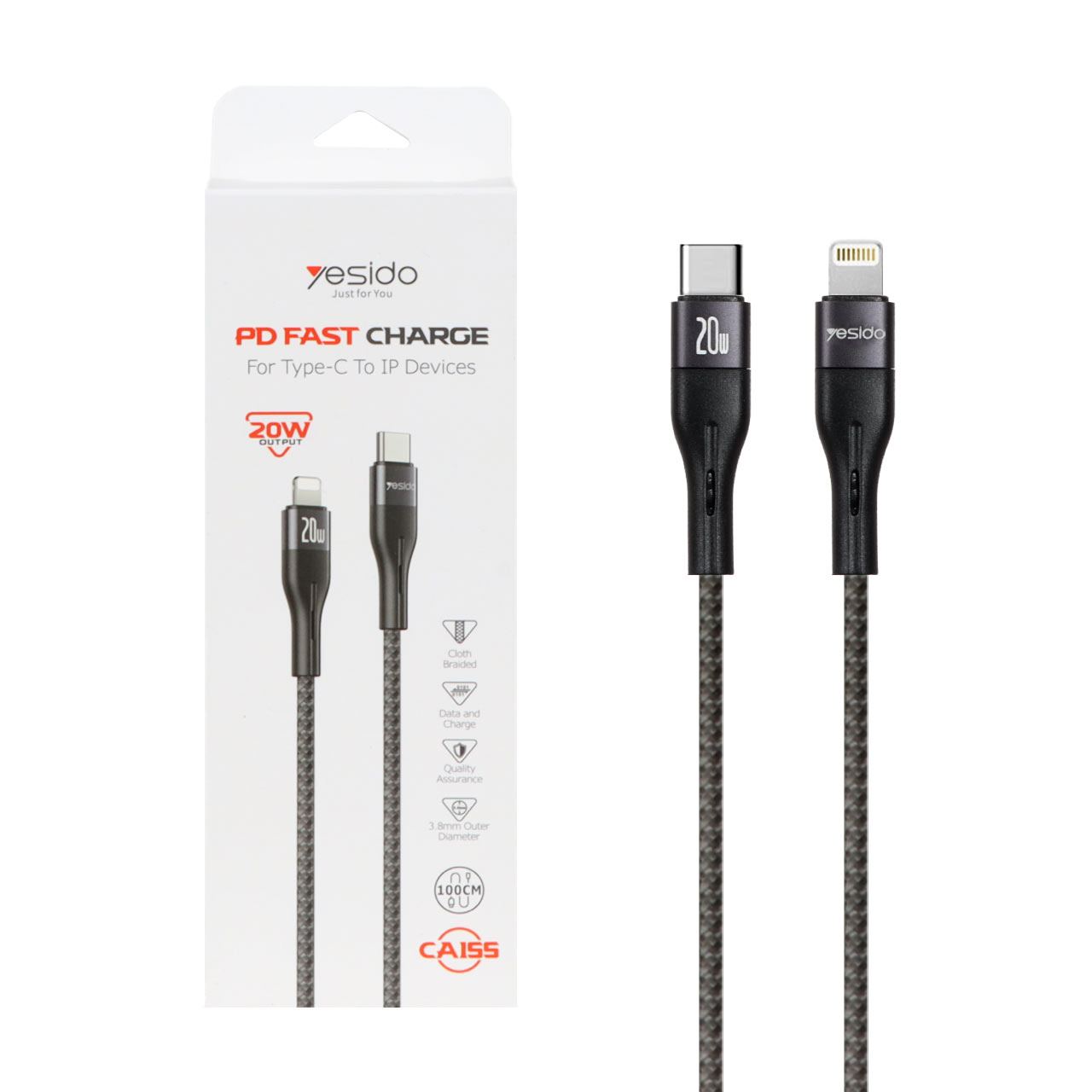 yesido-CA155-20W-USB-C-to-lightning.jpg کابل شارژ فست Type-C to Lightning یسیدو مدل Yesido CA155 - Image 1